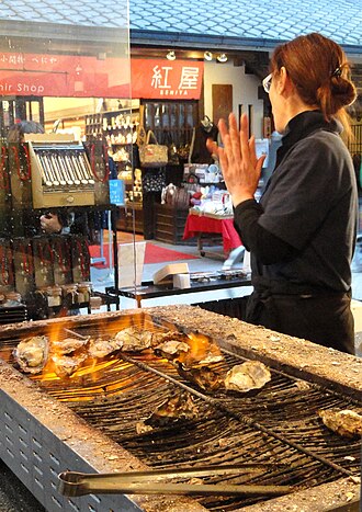 Grilled oysters in Miyajima